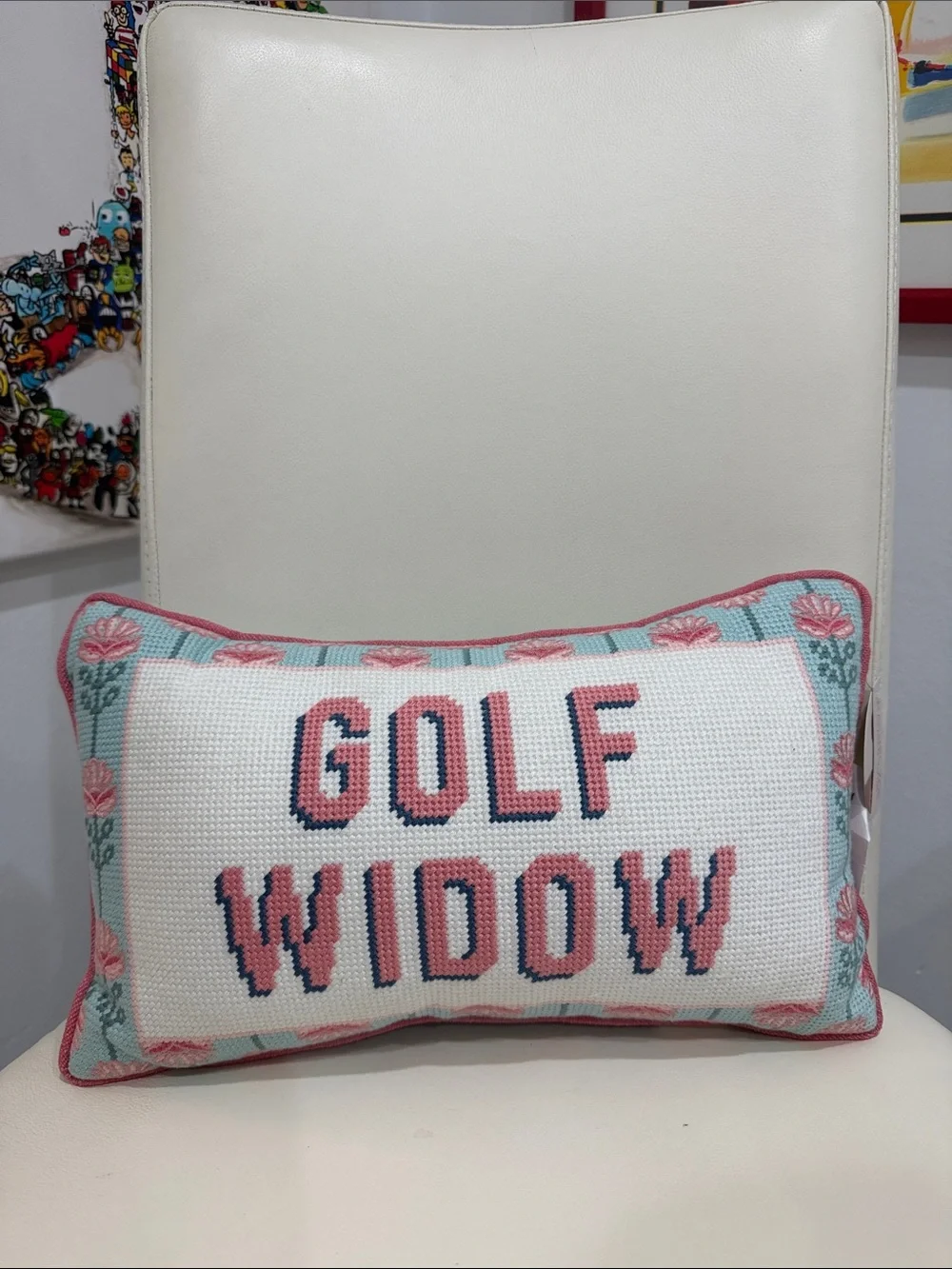 Rachel Zoe 'GOLF WIDOW' & Floral Print Needlepoint Pillow in White, Pink, Blue